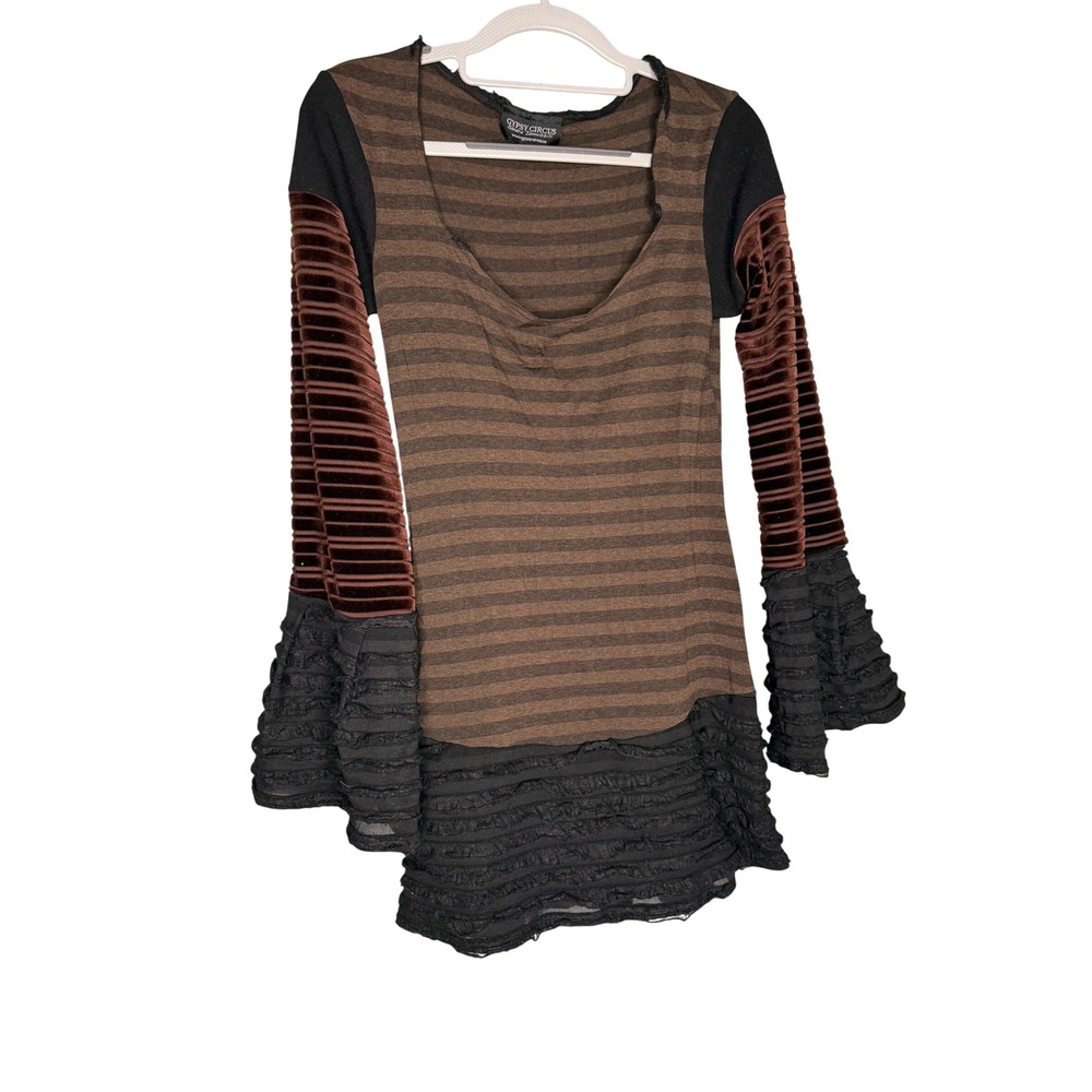 Gypsy Circus distressed flare sleeve art deco striped long sleeve boho dress